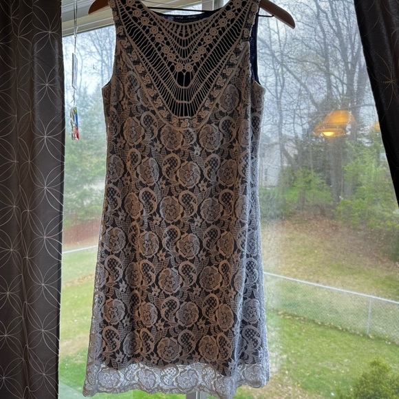 Madison Paige Bodycon Cottagegoth Mini Shift Dress Size M- Blue With White Lace - Picture 5 of 6
